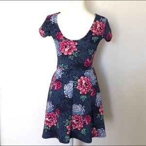 Planet Gold Dress Navy Pink Floral Junior Size XXS